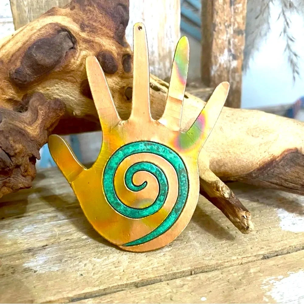 COPPERCUTTS Hand w/ Spiral Ornament Or Lapel Pin SouthWest Copper